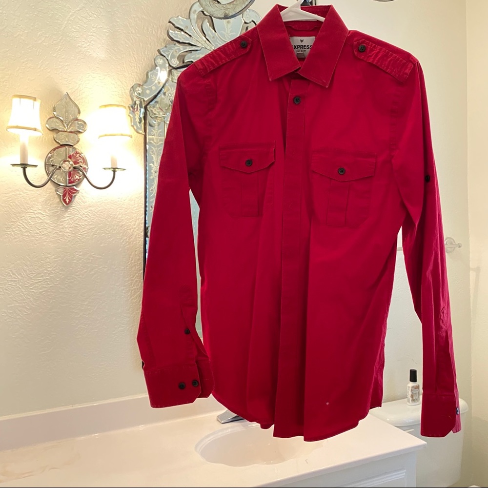Express button down red